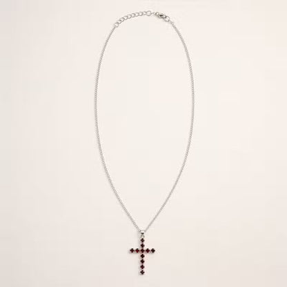 Indian Devotional Pendant - Silver-Plated (45 cm Chain) - Garnet Cross