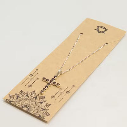 Indian Devotional Pendant - Silver-Plated (45 cm Chain) - Garnet Cross