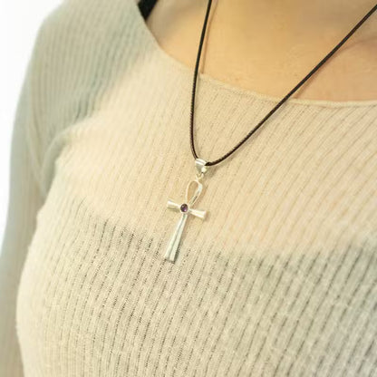 Indian Devotional Pendant - Silver-Plated (45 cm Cord) - Ankh Symbol of Eternal Life