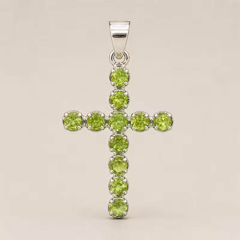 Indian Devotional Pendant - Silver-Plated (45 cm Chain) - Peridot Cross