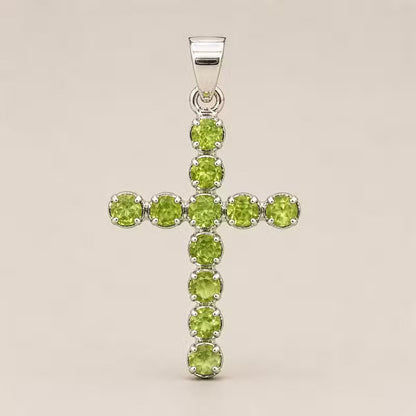 Indian Devotional Pendant - Silver-Plated (45 cm Chain) - Peridot Cross